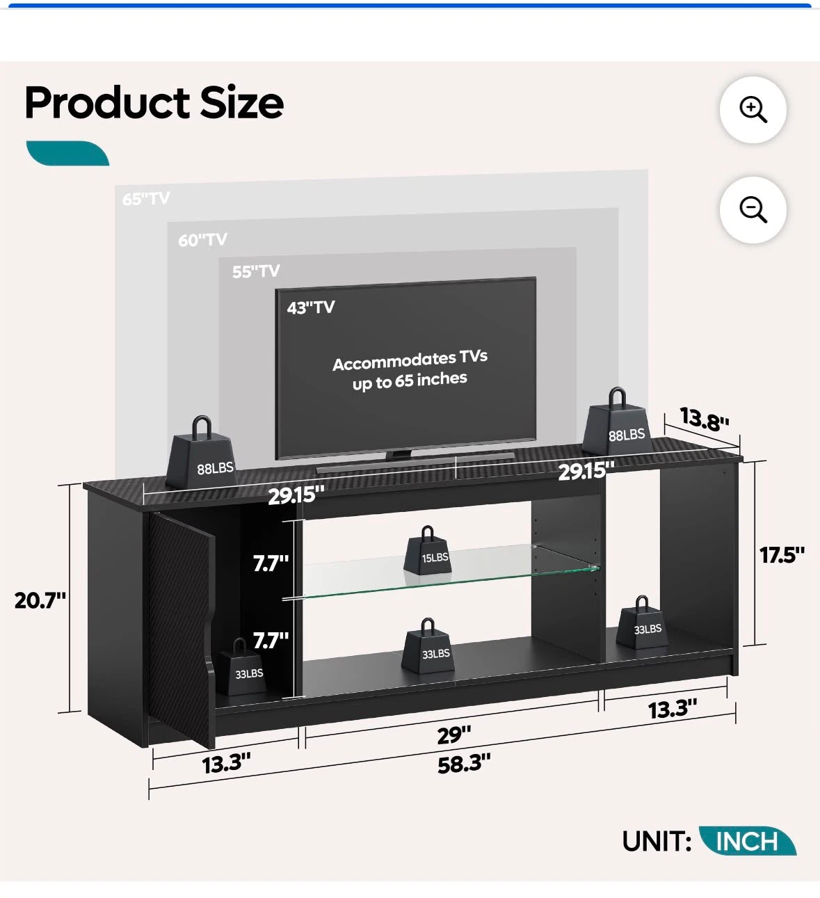 Bestier LED TV Stand for TVs up to 65 inches - photo 3
