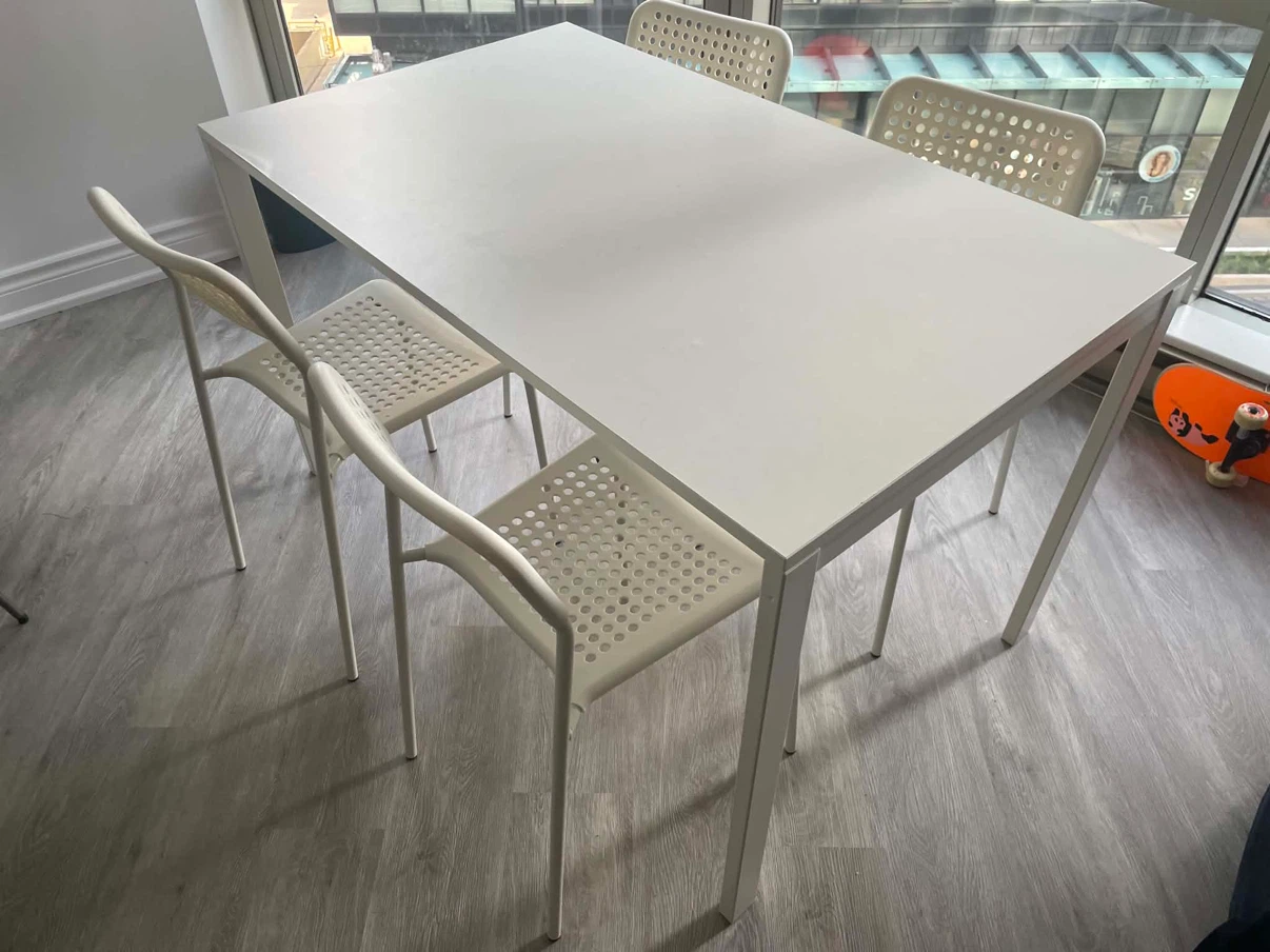 White Dining Table with 4 Chairs