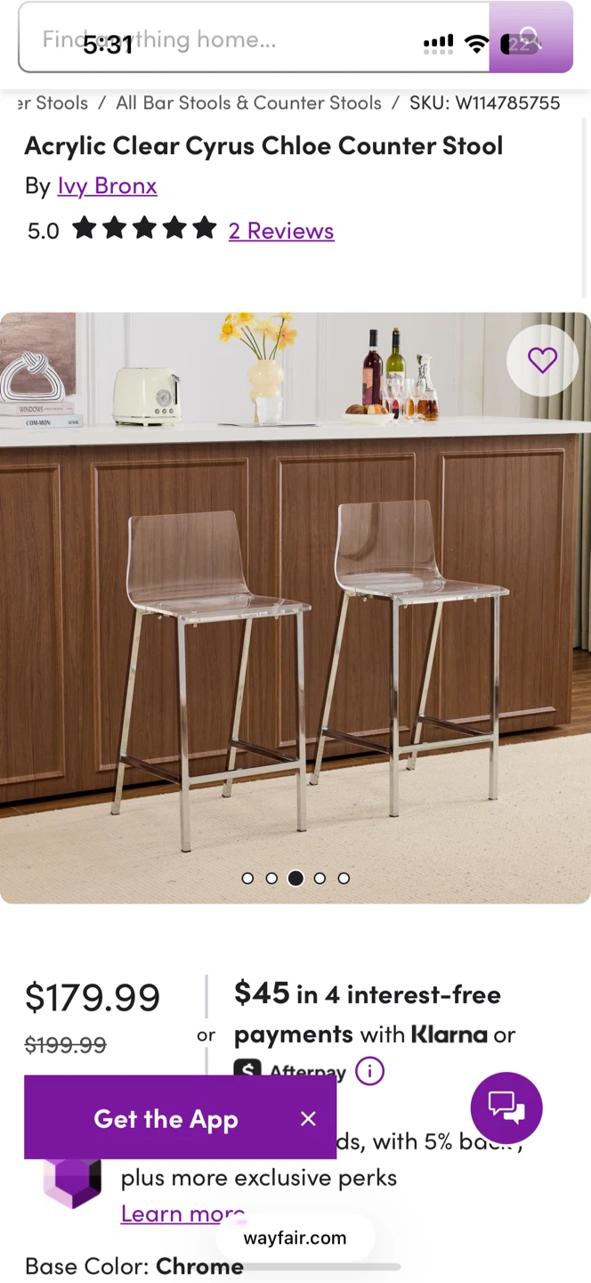 Set of 2 acrylic bar stools