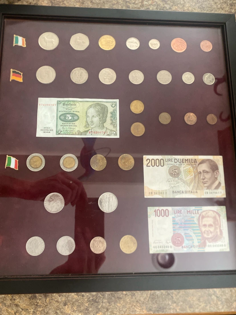 Framed Collection of International Coins and Banknotes