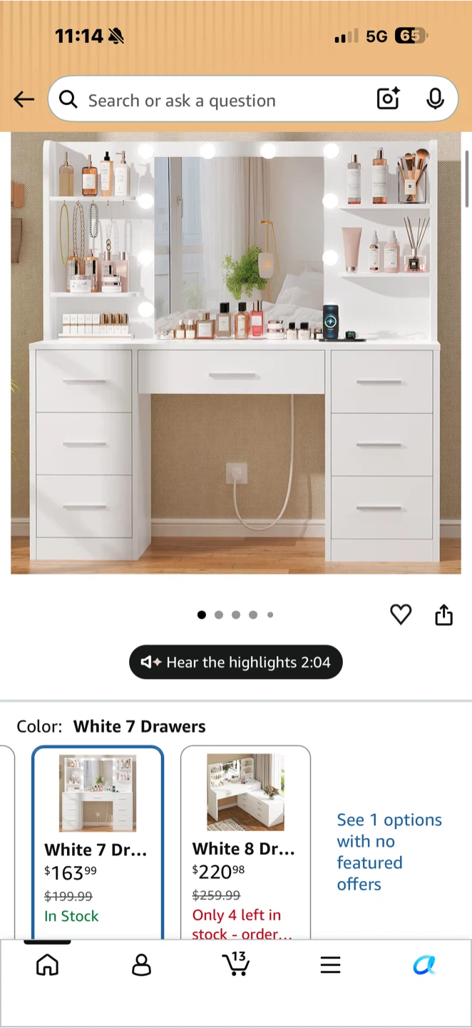 White Vanity Desk with Lights and Mirror - photo 3