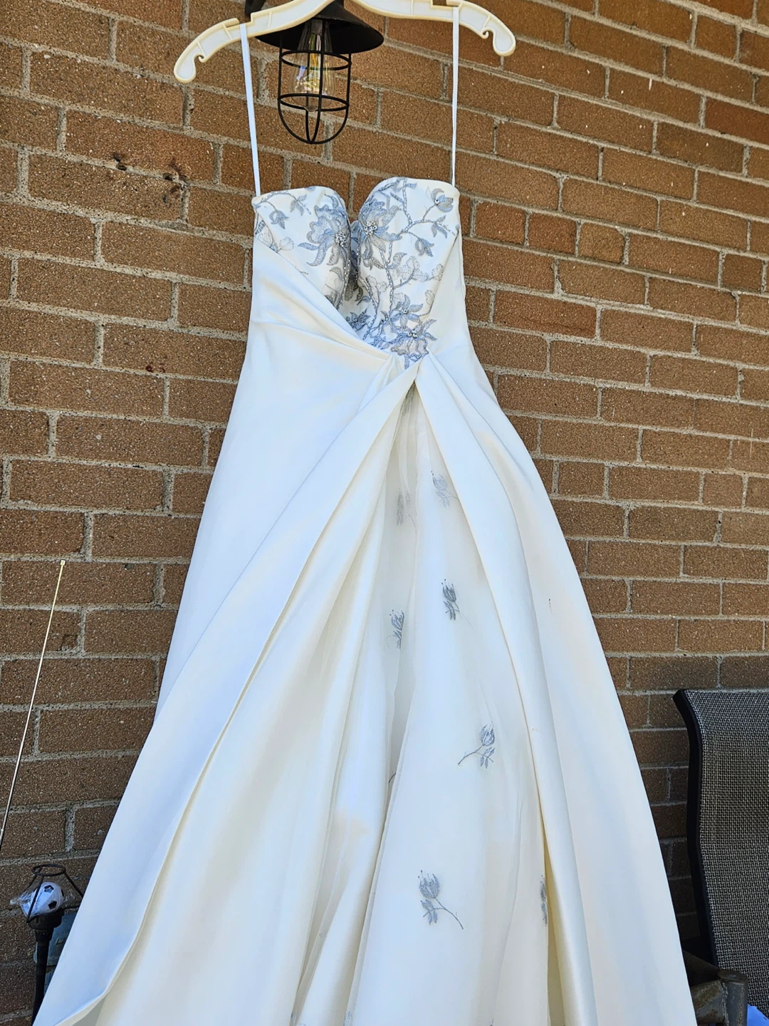Strapless Wedding Dress with Silver Embroidery