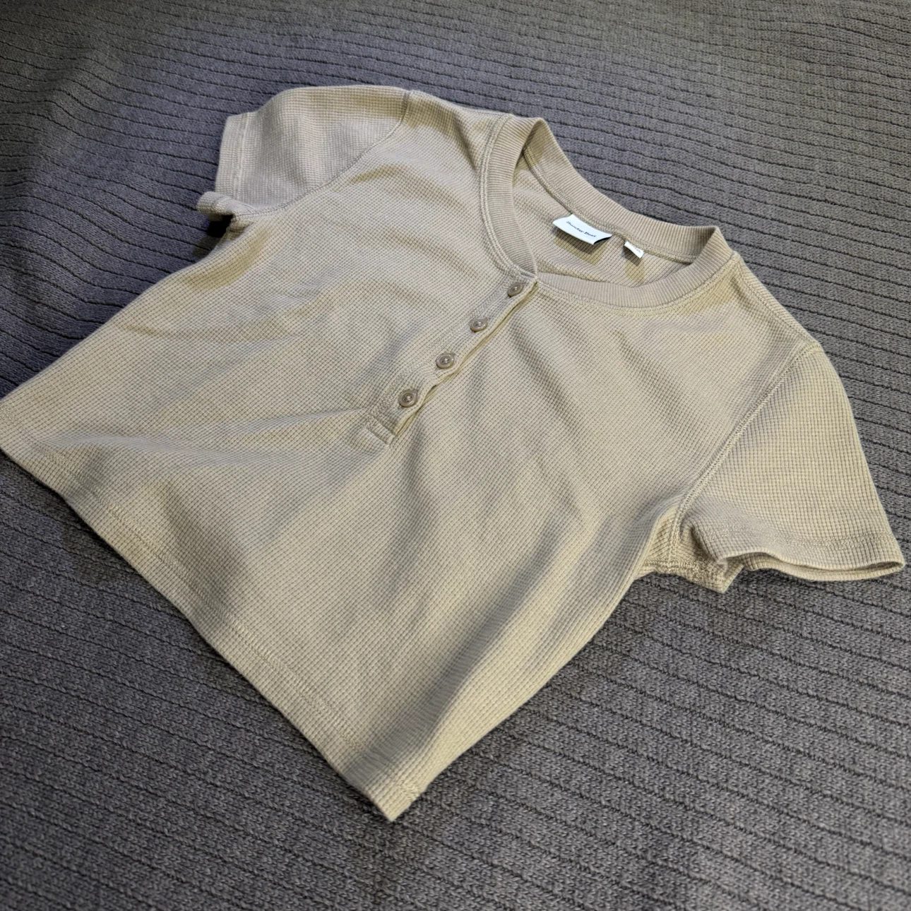 Sunday Best Beige Waffle Knit Button-Up Crop Top