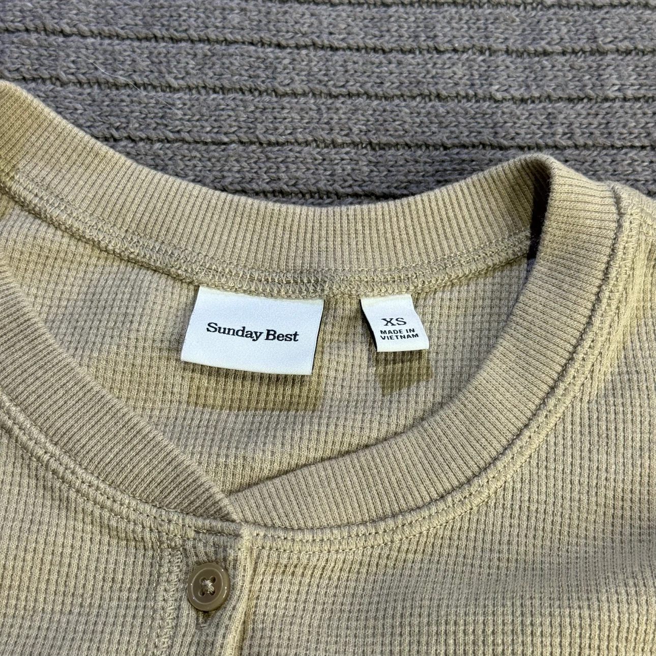 Sunday Best Beige Waffle Knit Button-Up Crop Top - photo 2