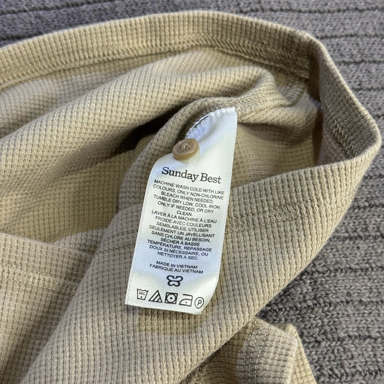 Sunday Best Beige Waffle Knit Button-Up Crop Top - photo 3