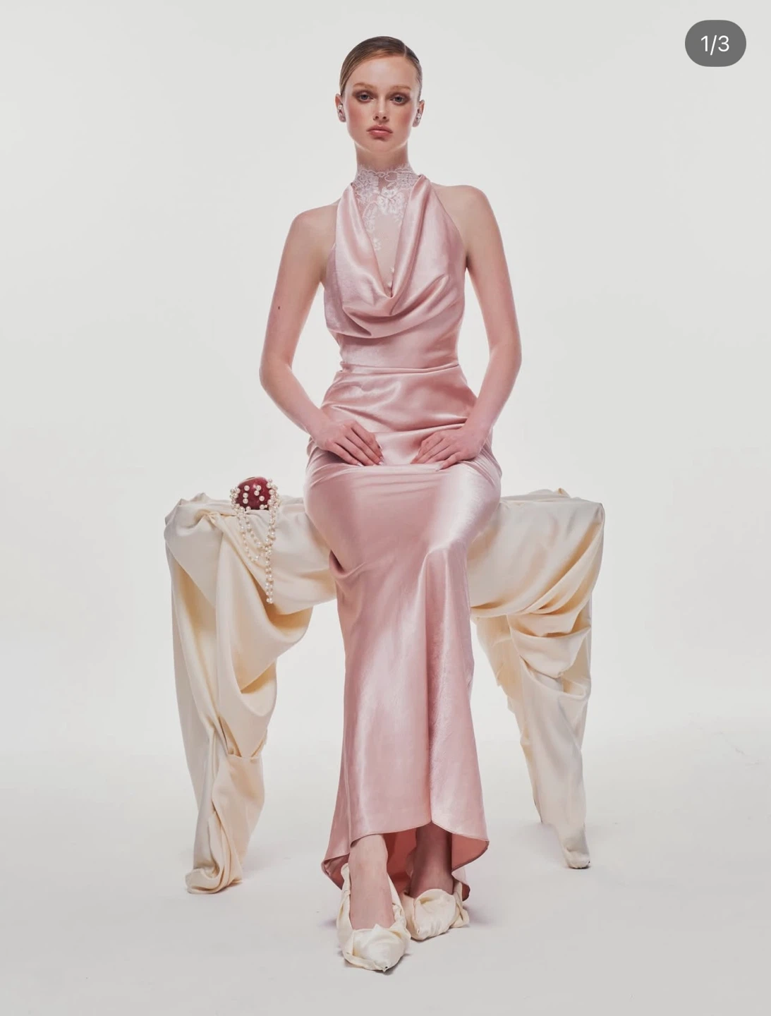 Pink Satin Halter Neck Evening Gown - photo 5