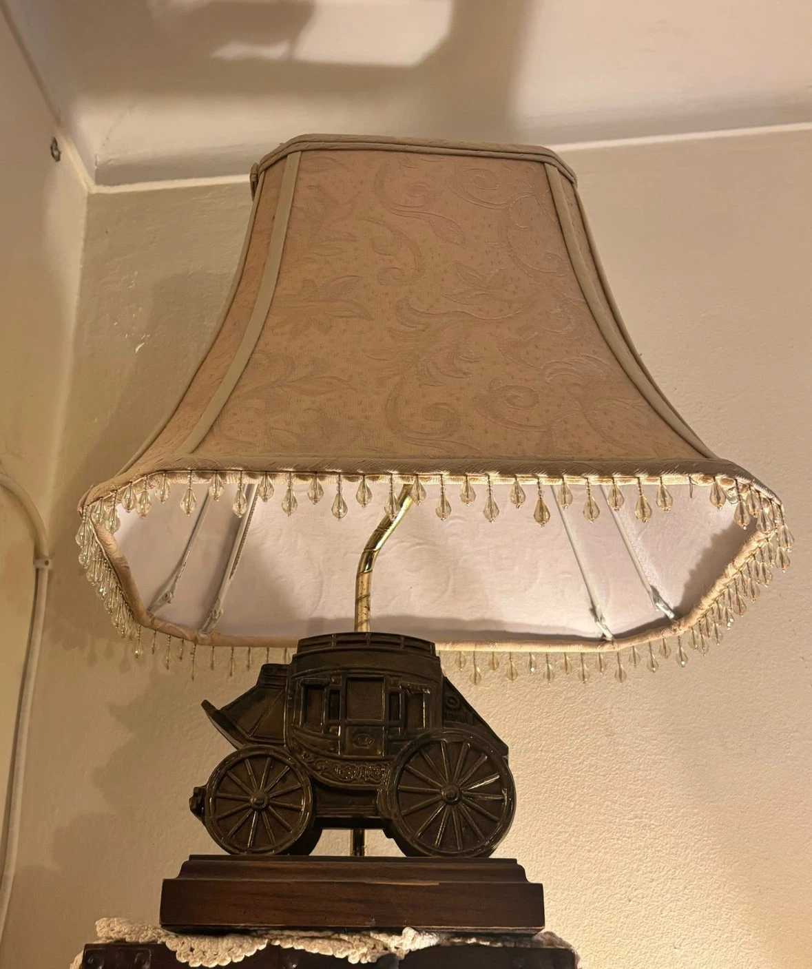 Vintage Stagecoach Table Lamp with Beaded Shade