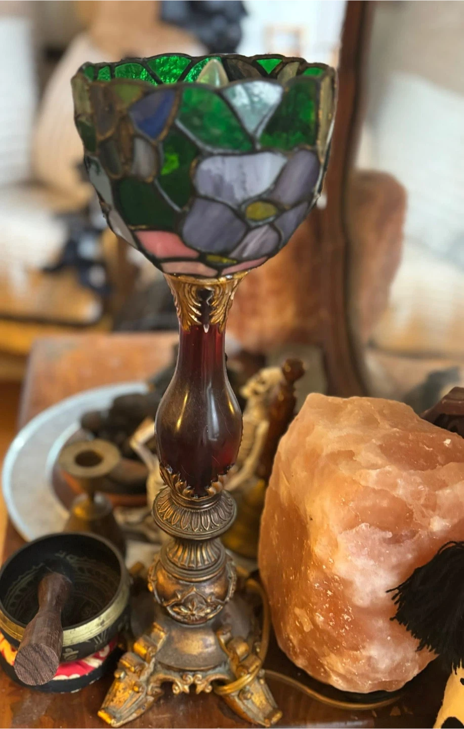 Vintage Stained Glass Candlestick Holder
