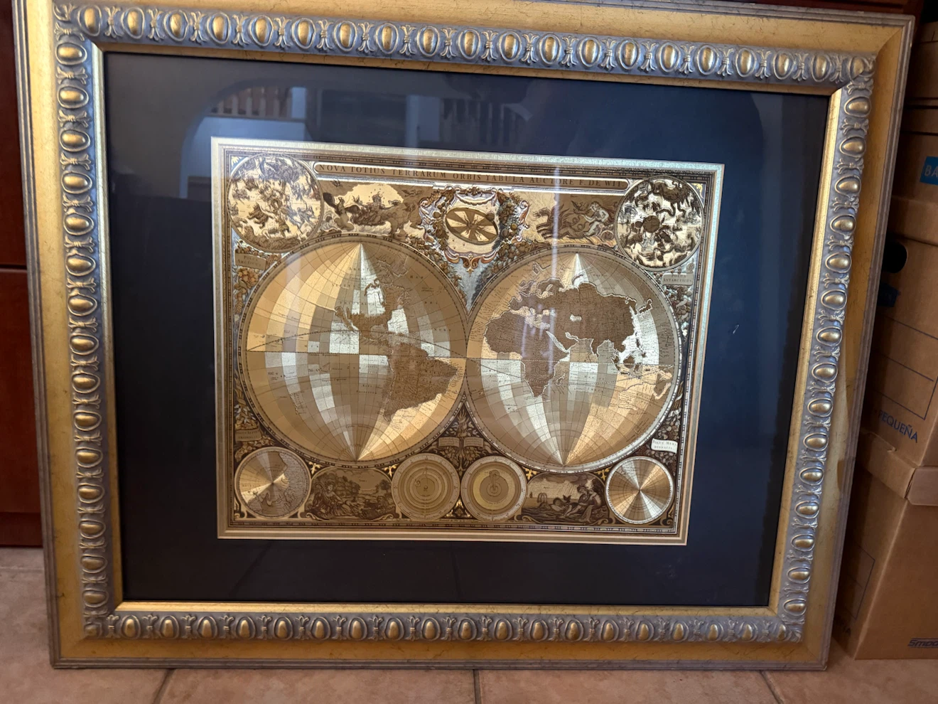 Framed Antique World Map Art