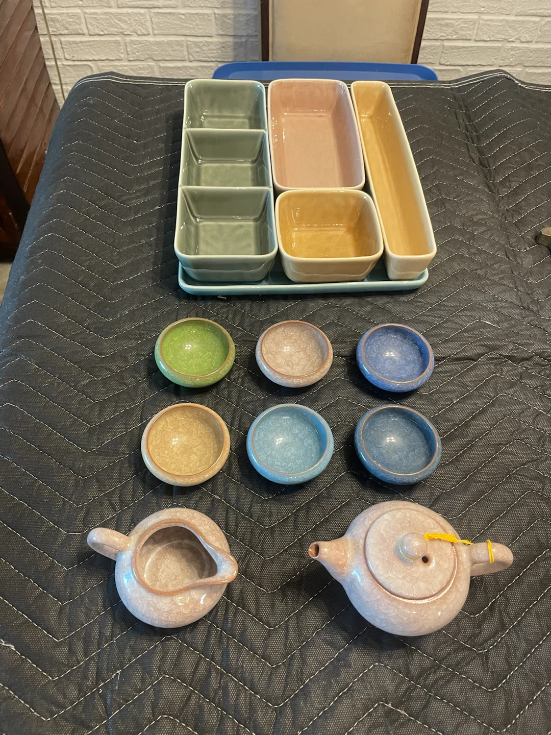 Ceramic tea set and serving trays