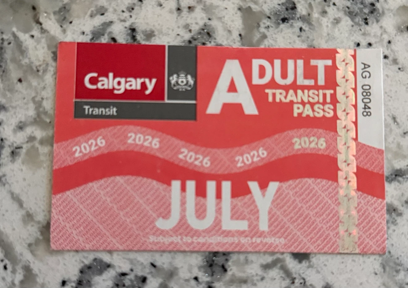 July Adult monthly bus pass