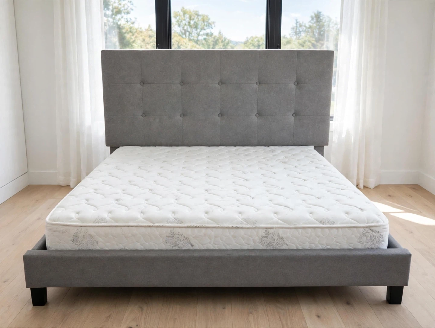 Queen size Gray Bed Frame with Mattress – Complete Set