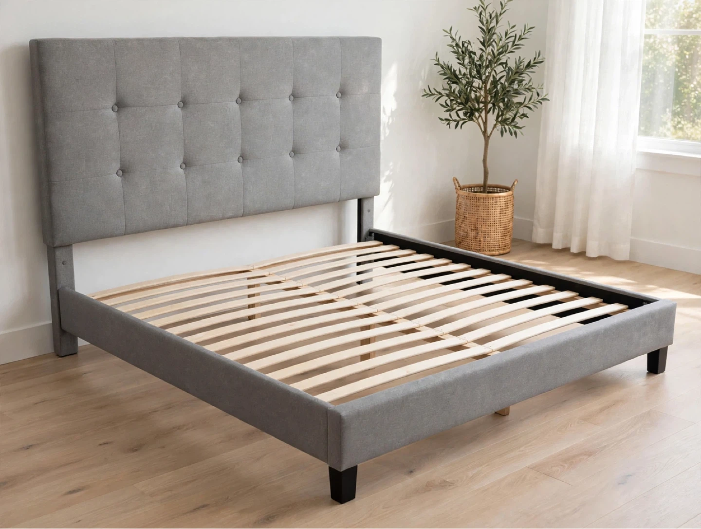 Queen size Gray Bed Frame with Mattress – Complete Set - photo 2