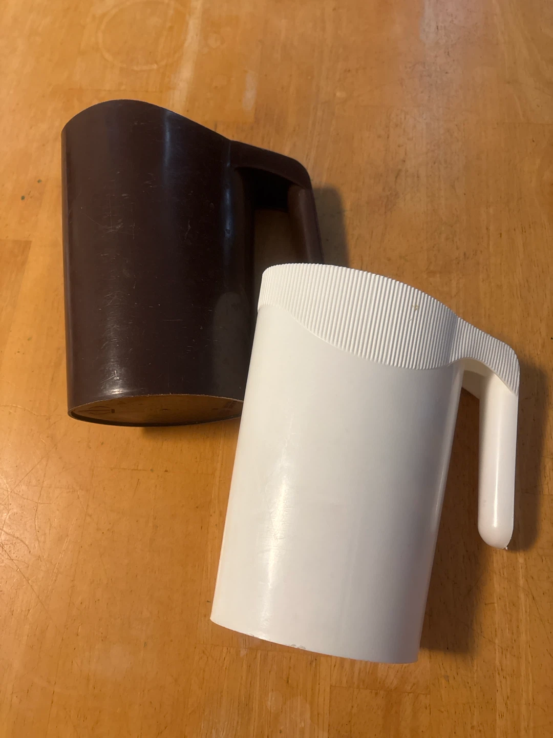 Two Vintage Plastic Cups - Brown and White