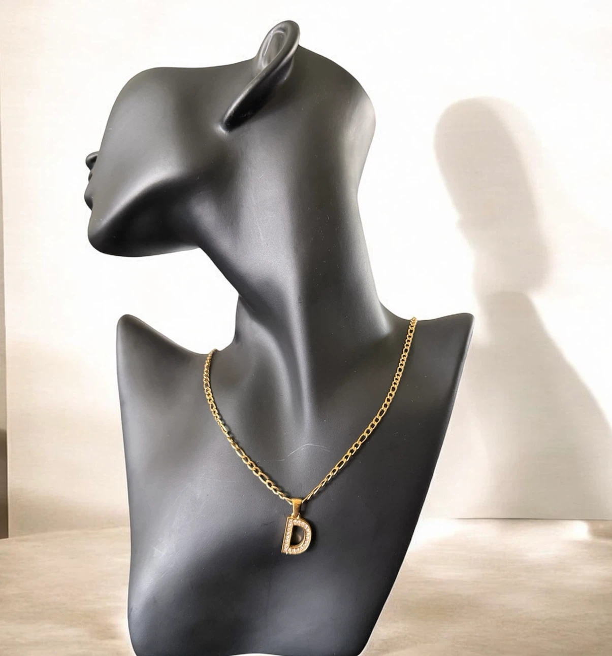 Gold Tone "D" Initial Necklace with Rhinestones - photo 2
