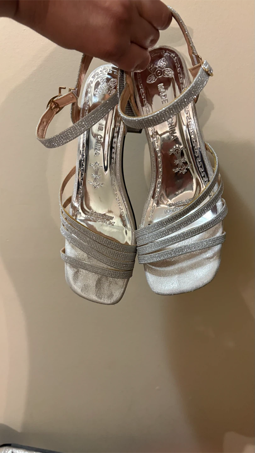 Sparkly Silver Strappy Block Heels size 37 - photo 5