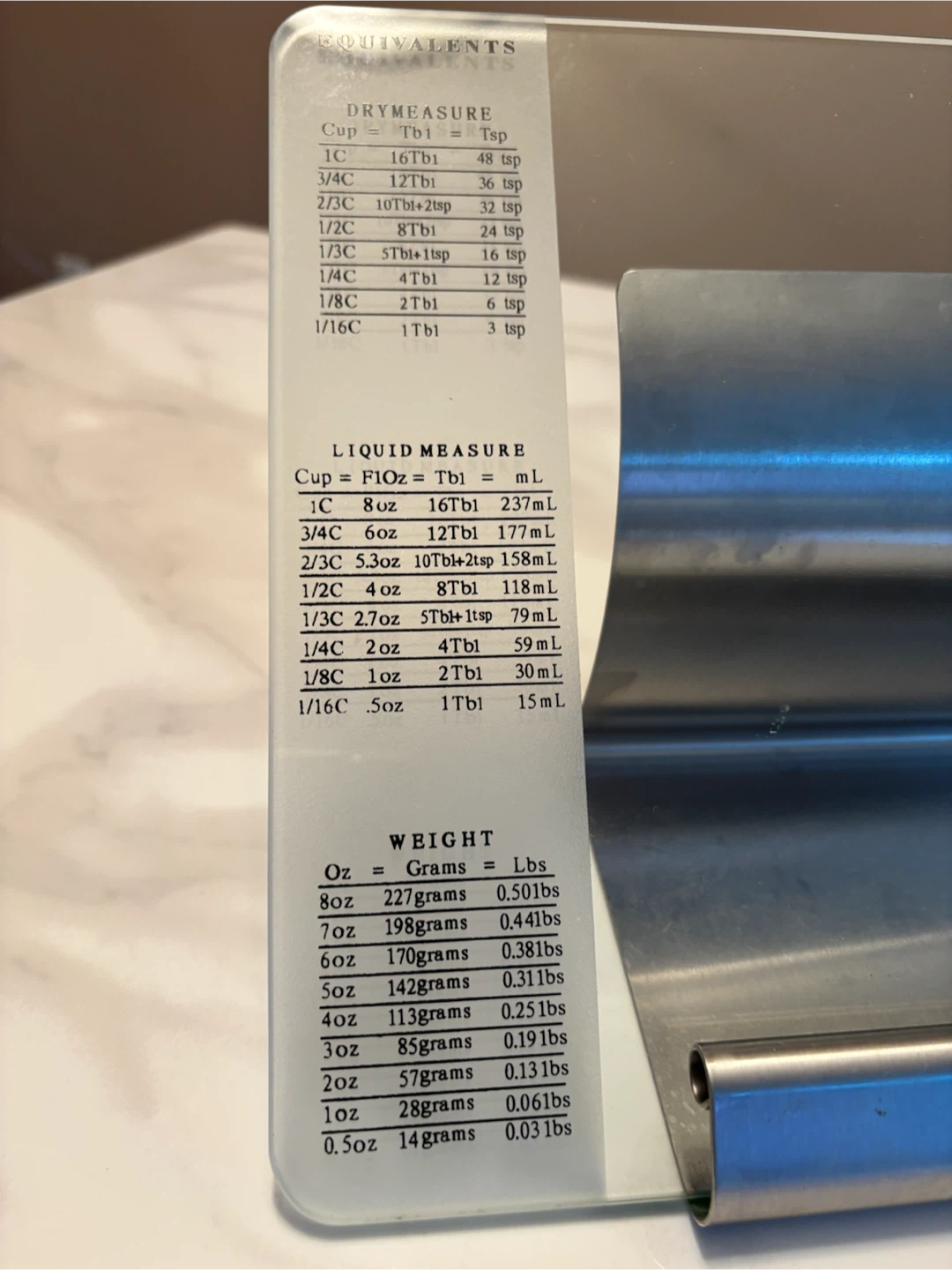 Glass cookbook stand with equivalents measurement guide - photo 2
