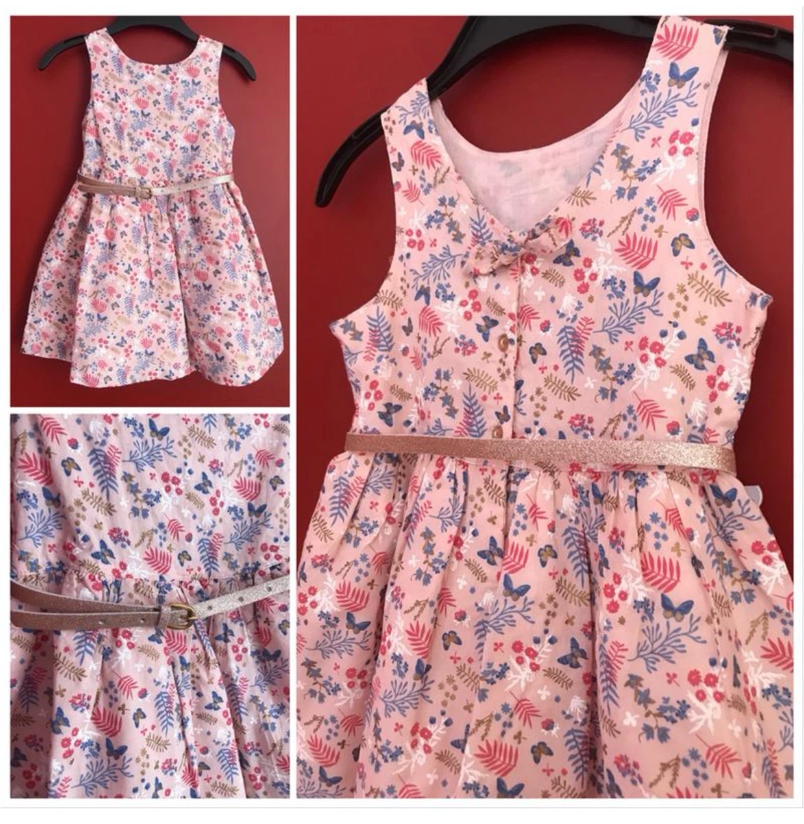 NEW Girls Floral Summer Dress, Gold Shimmer Size 2-3Y (90-102cm)