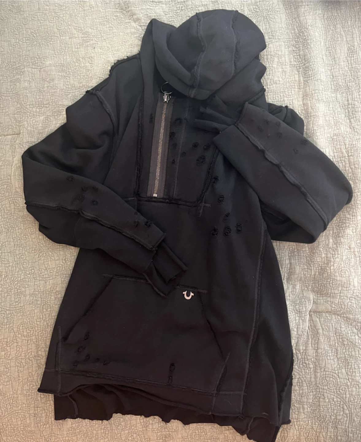 True Religion Black Distressed Hoodie