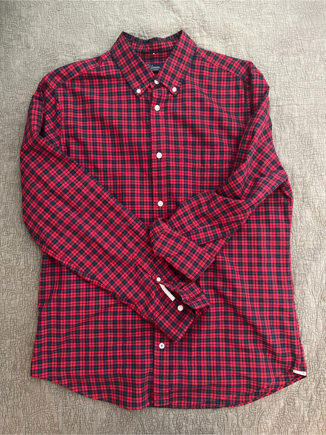 GAP Modern Oxford Plaid Button-Up Shirt - Red/Navy - Large