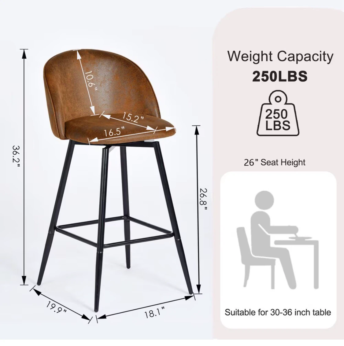 Set of 2 Barstools 26” Brown/ New - photo 2
