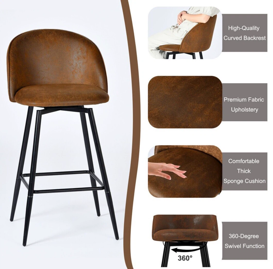 Set of 2 Barstools 26” Brown/ New - photo 4