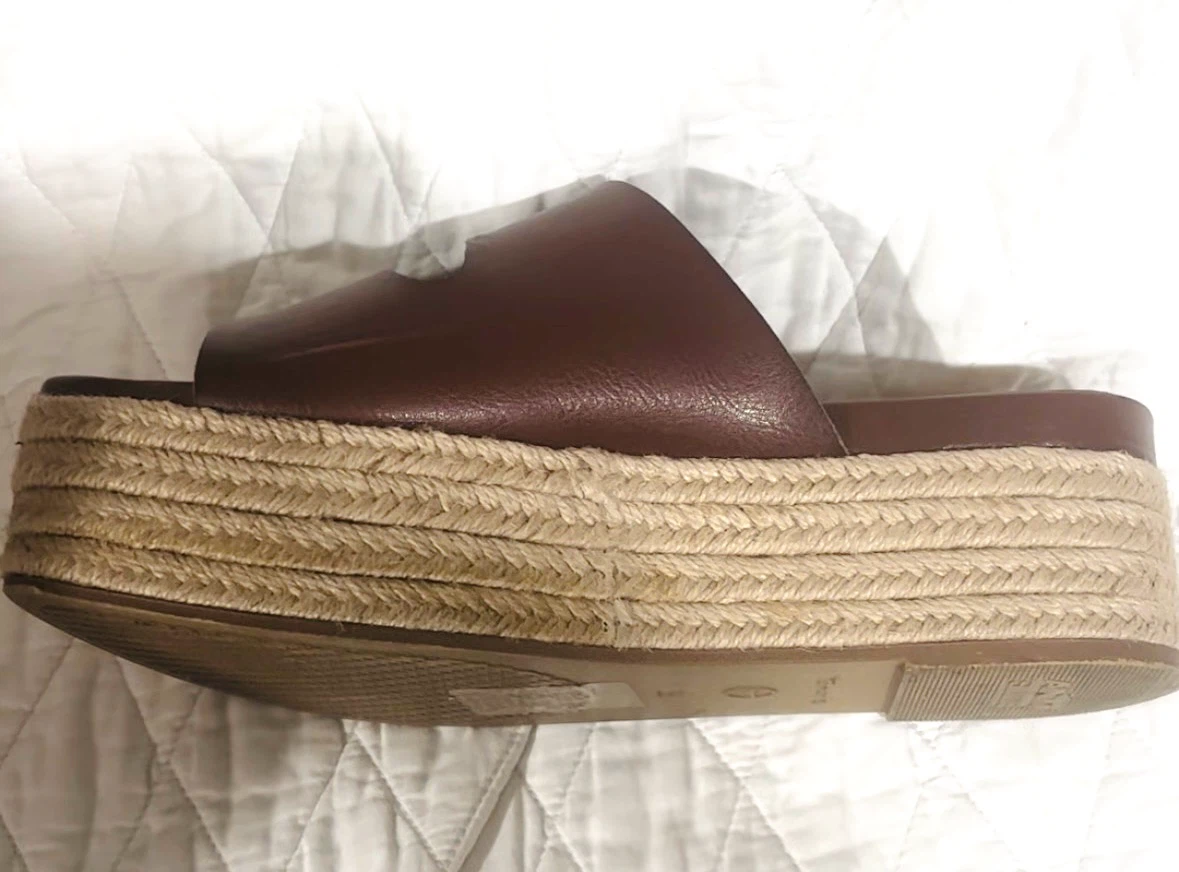 Tamaris Brown Leather Double Buckle Platform Slides Size 38 - photo 4