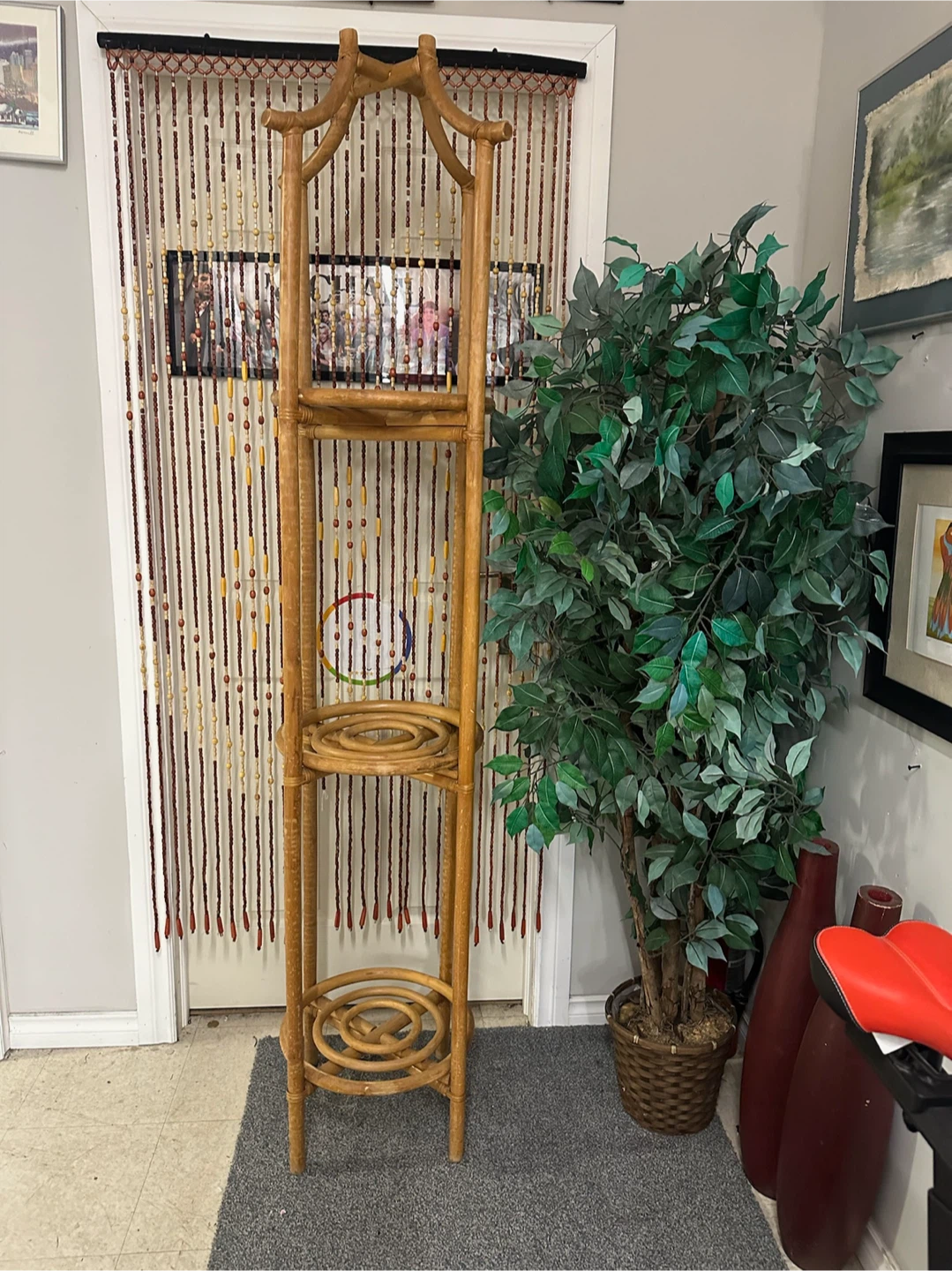 Vintage Bamboo & Rattan Plant Stand - photo 2