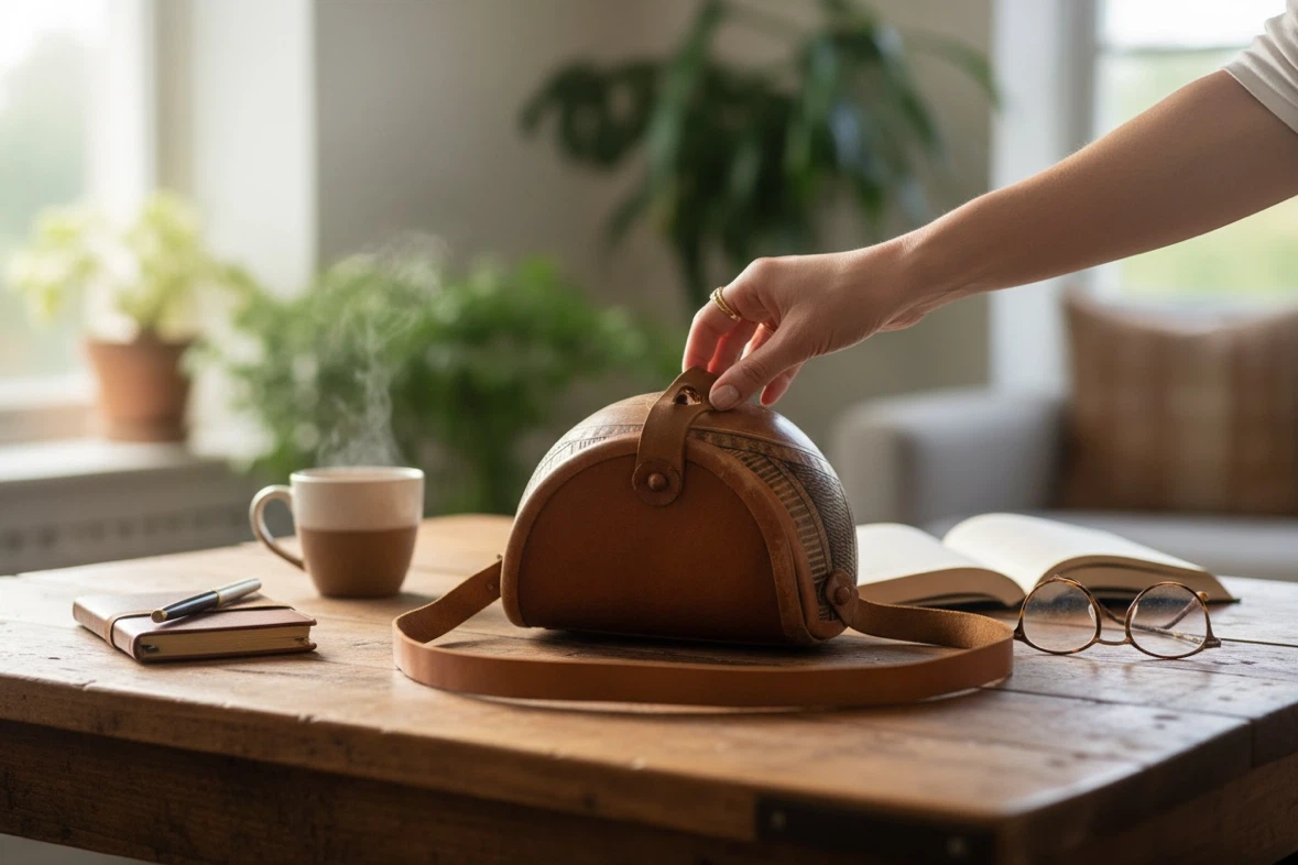 Handmade Leather & Gourd Crossbody Bag - photo 2