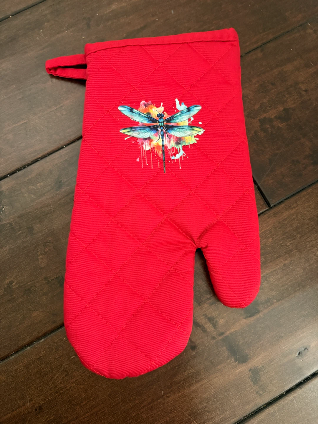 4 red & blue Oven Mitts with Designs
