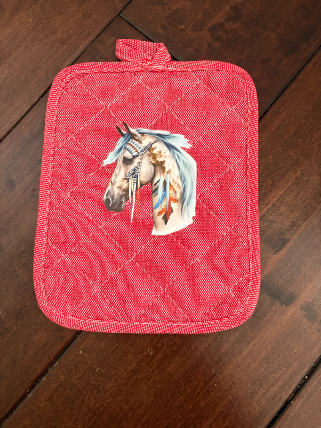 4 red & blue Pot Holders with Assorted Designs
