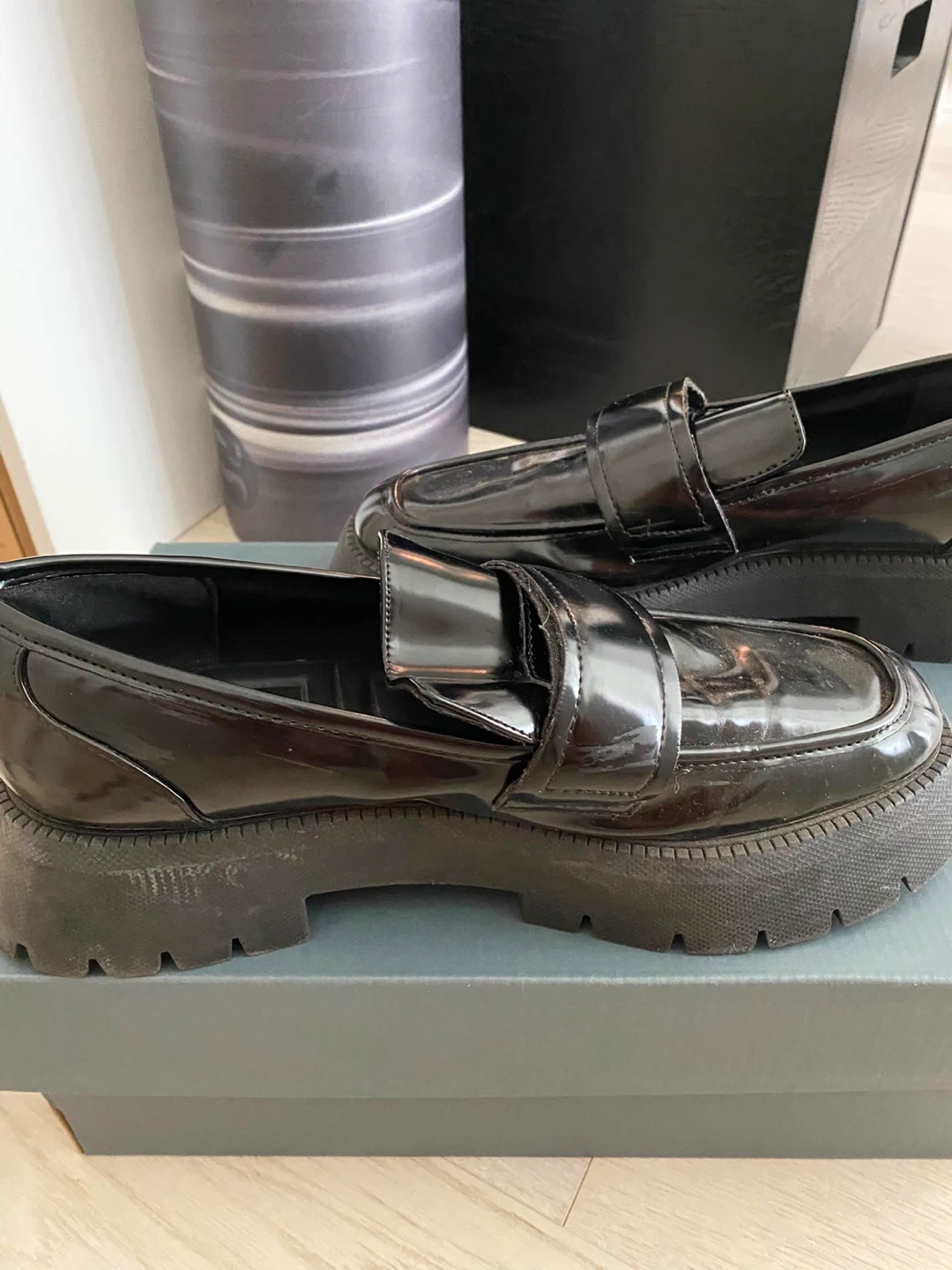 ZARA Black Patent Chunky Loafers