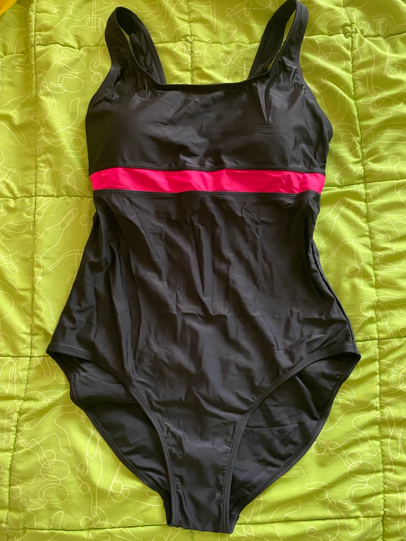 Women's Black One-Piece Swimsuit with Pink Accent