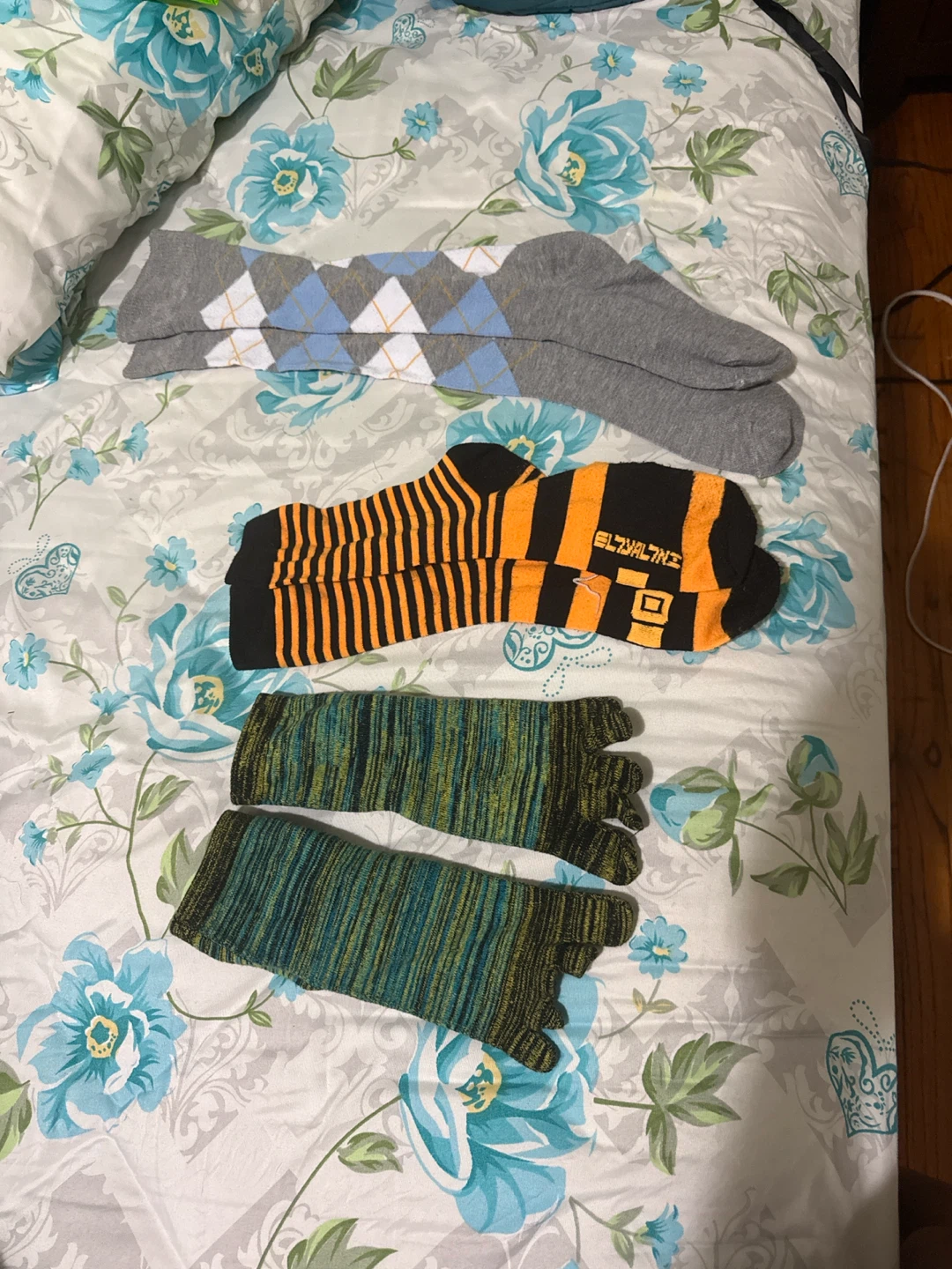 Three Pairs of Socks - Argyle, Stripe, and Toe Socks