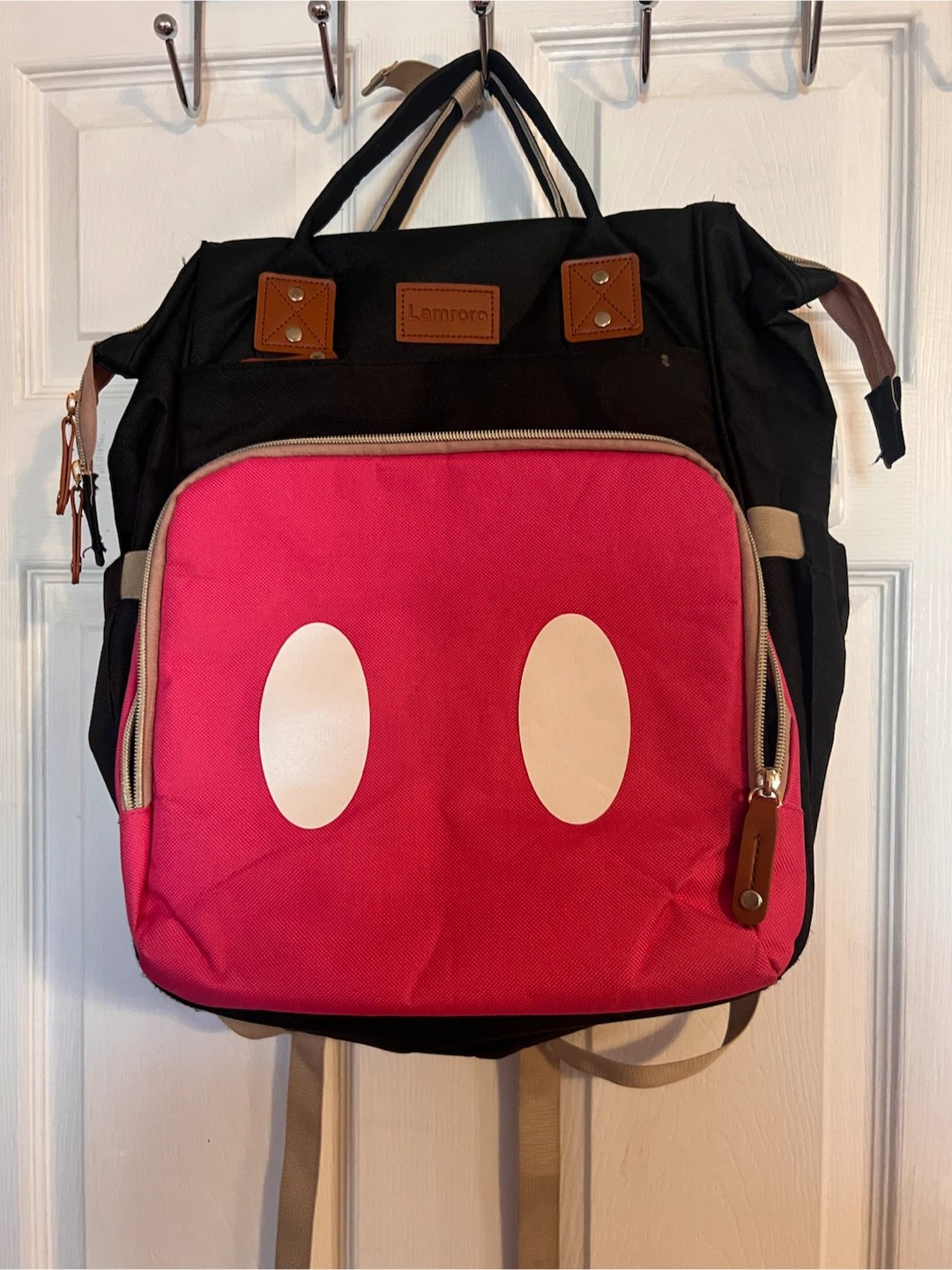 Lamroro Diaper Bag Backpack - Black/Pink Mickey Mouse Design