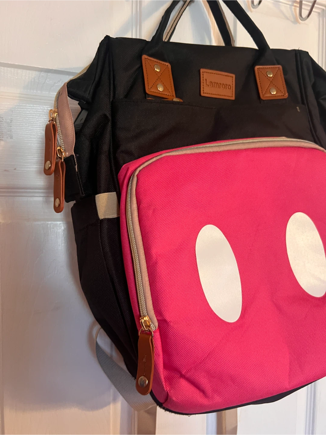Lamroro Diaper Bag Backpack - Black/Pink Mickey Mouse Design - photo 4