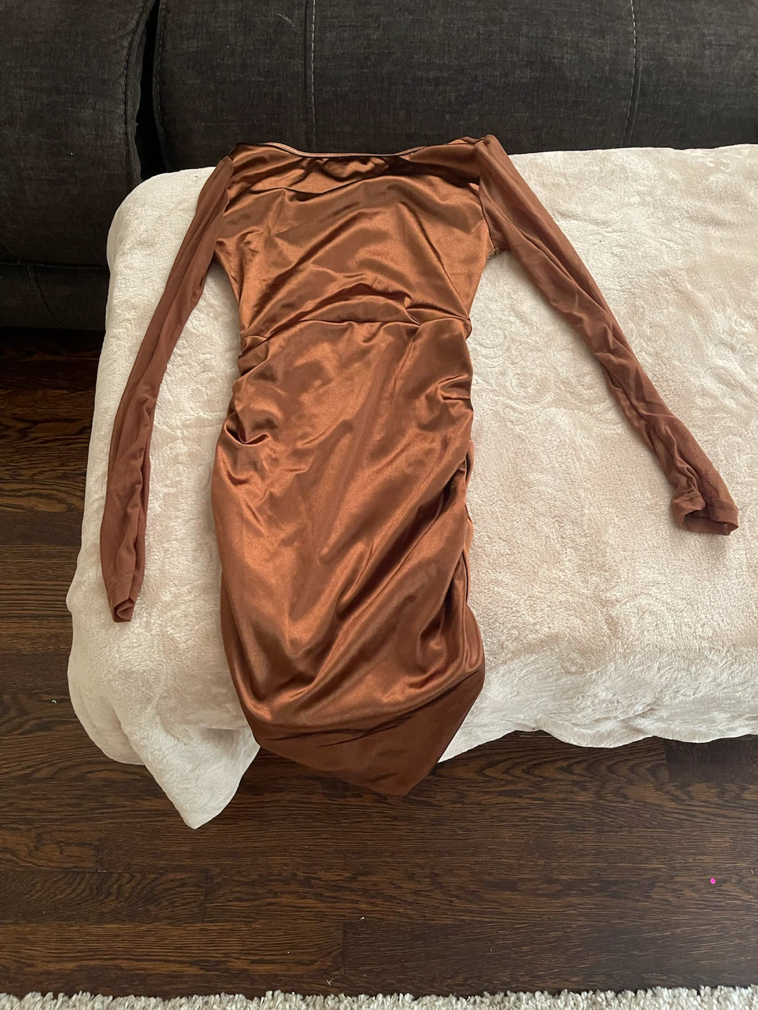 Brown Long Sleeve Ruched Corset Dress - photo 2