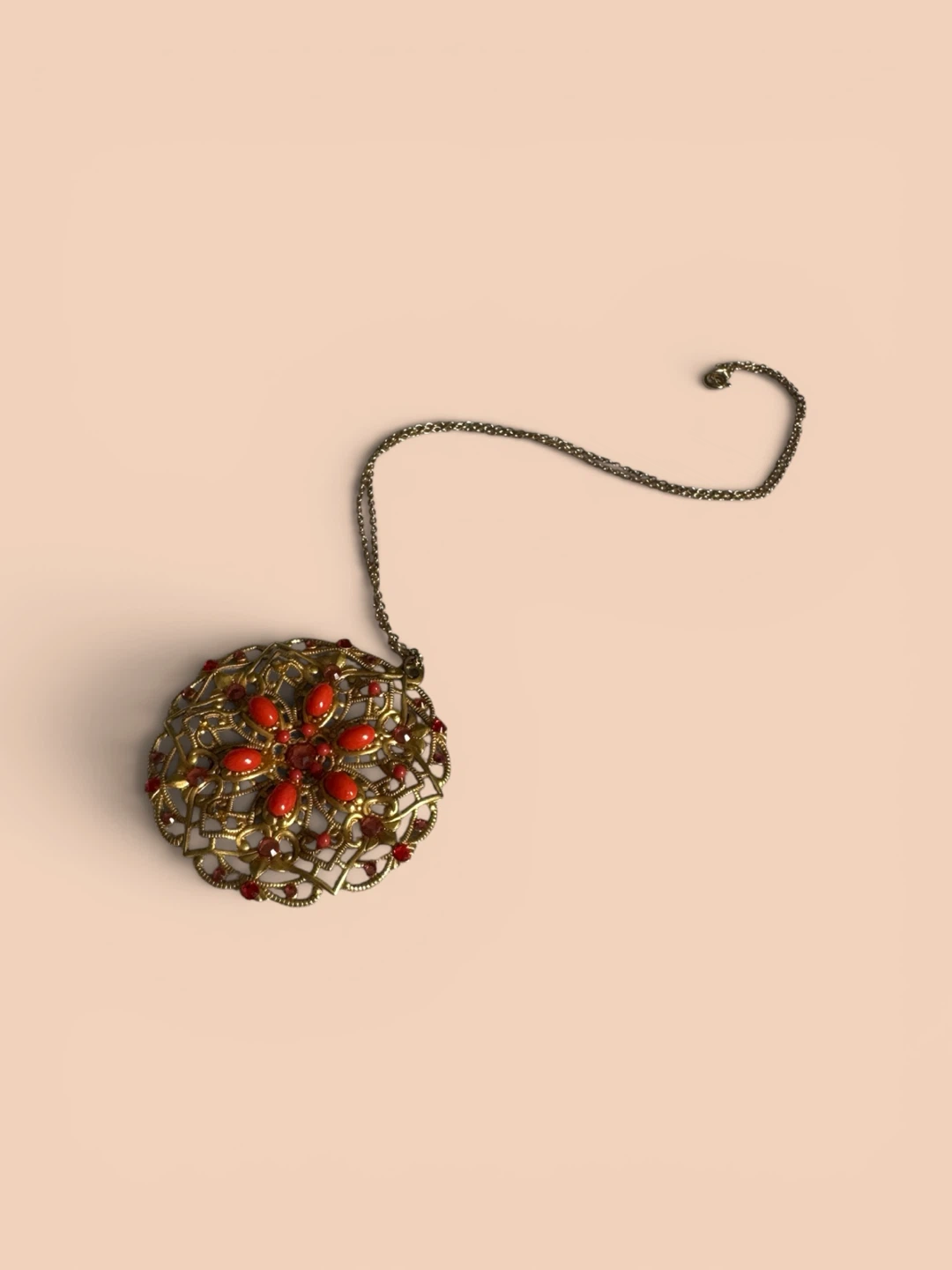 Ornate Red and Gold Pendant Necklace - photo 4