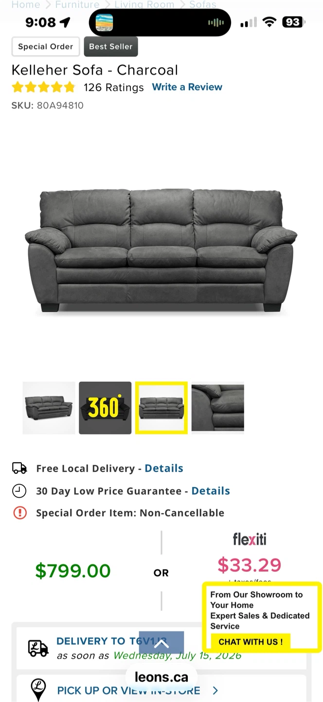 NEW IN BOX-Chsrcoal leather 3 seater sofa