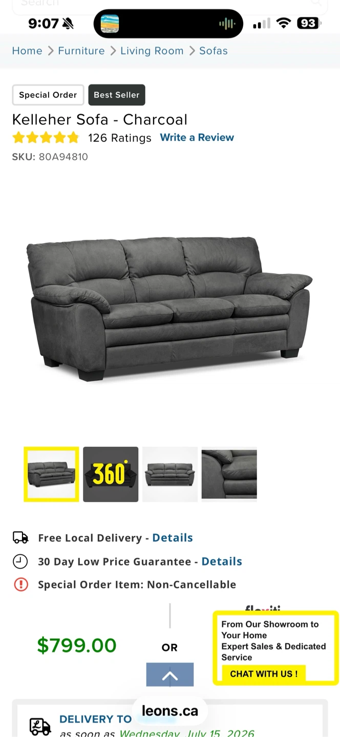NEW IN BOX-Chsrcoal leather 3 seater sofa - photo 3