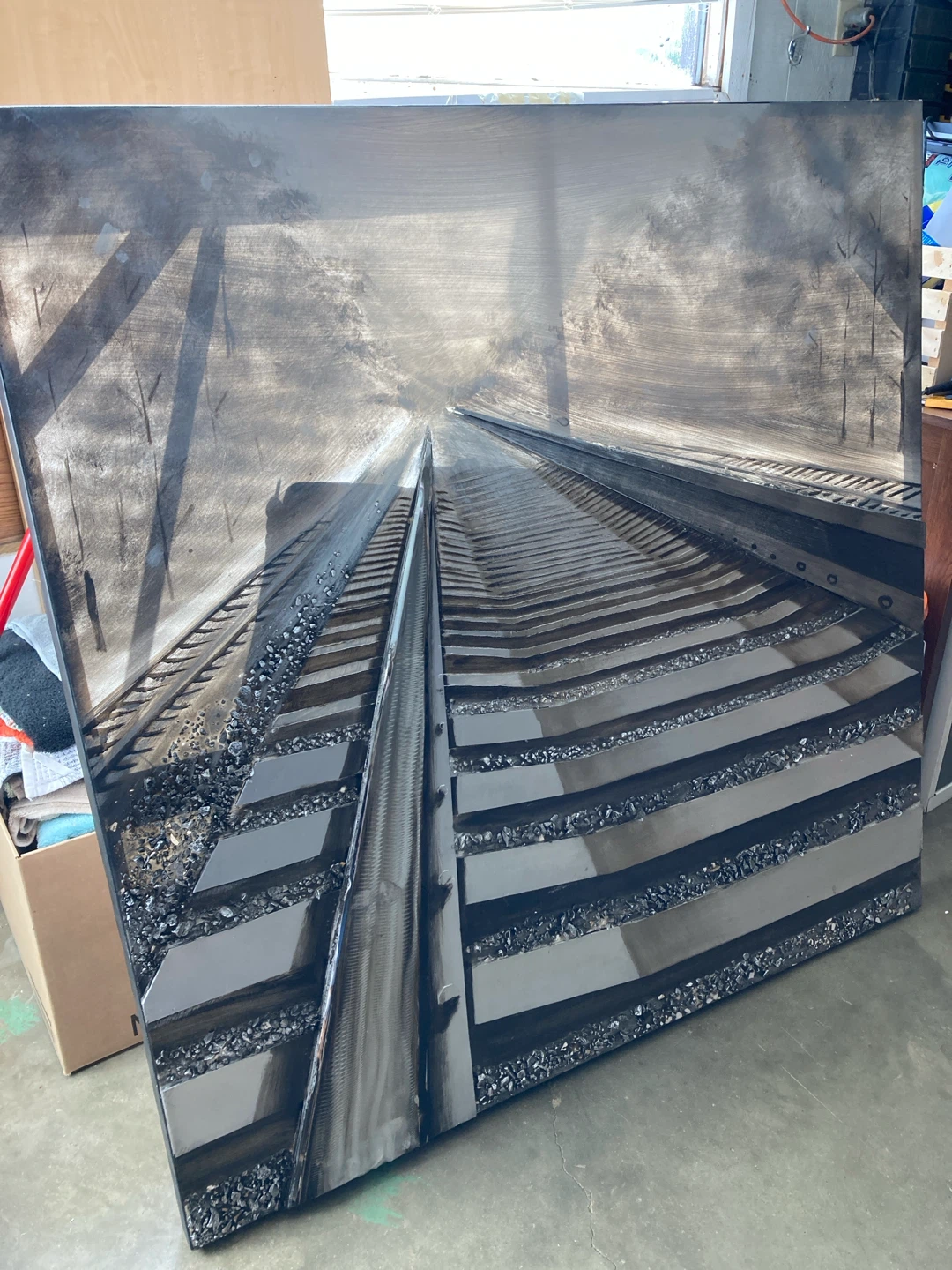 Railway Canvas  Mixed Media 3D Wall Art  47” x 47”