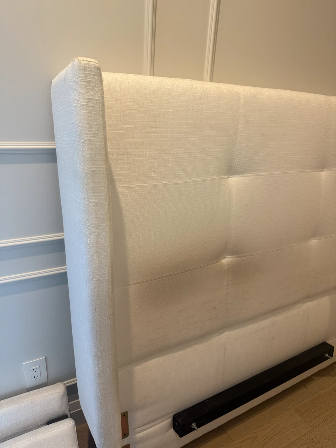 Urban barn white upholstered bedframecand headboard - photo 2