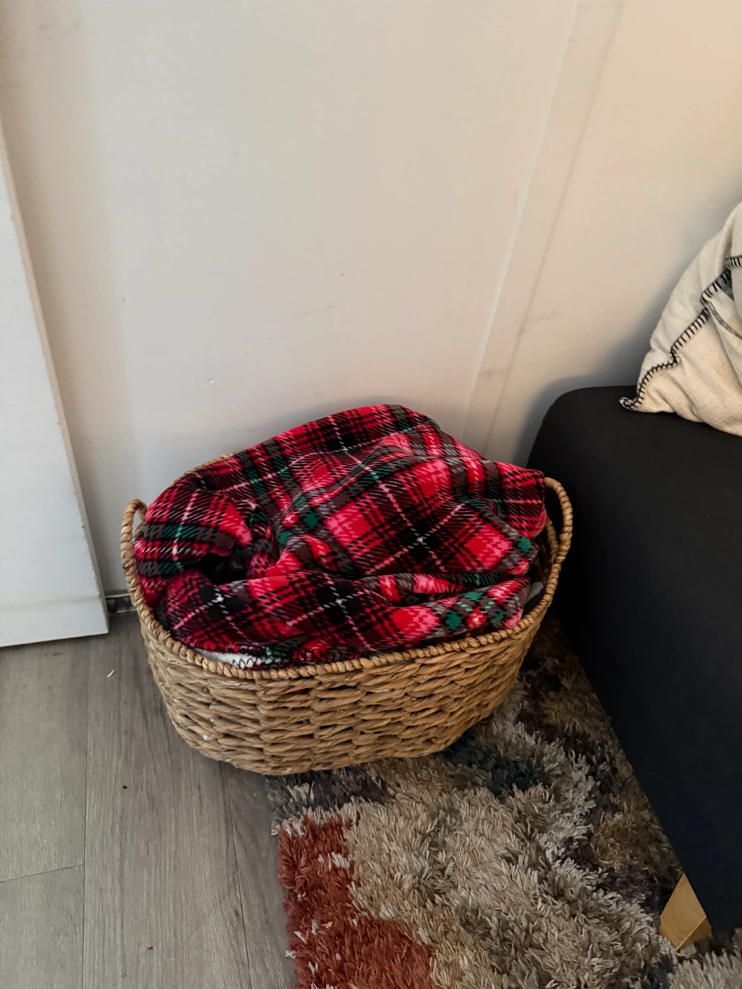 Woven Storage Basket with Plaid Blanket - photo 2