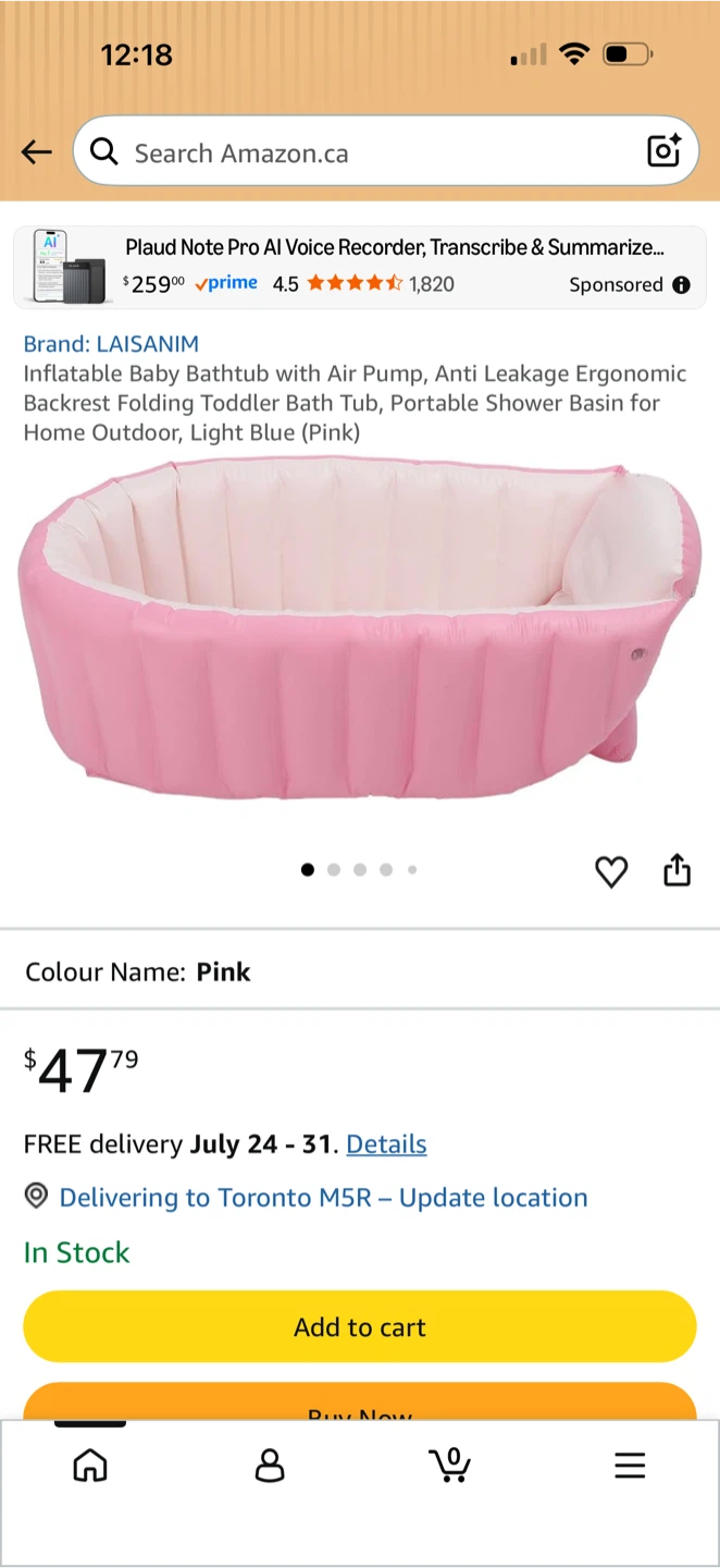 LAISANIM Inflatable Baby Bathtub - Pink