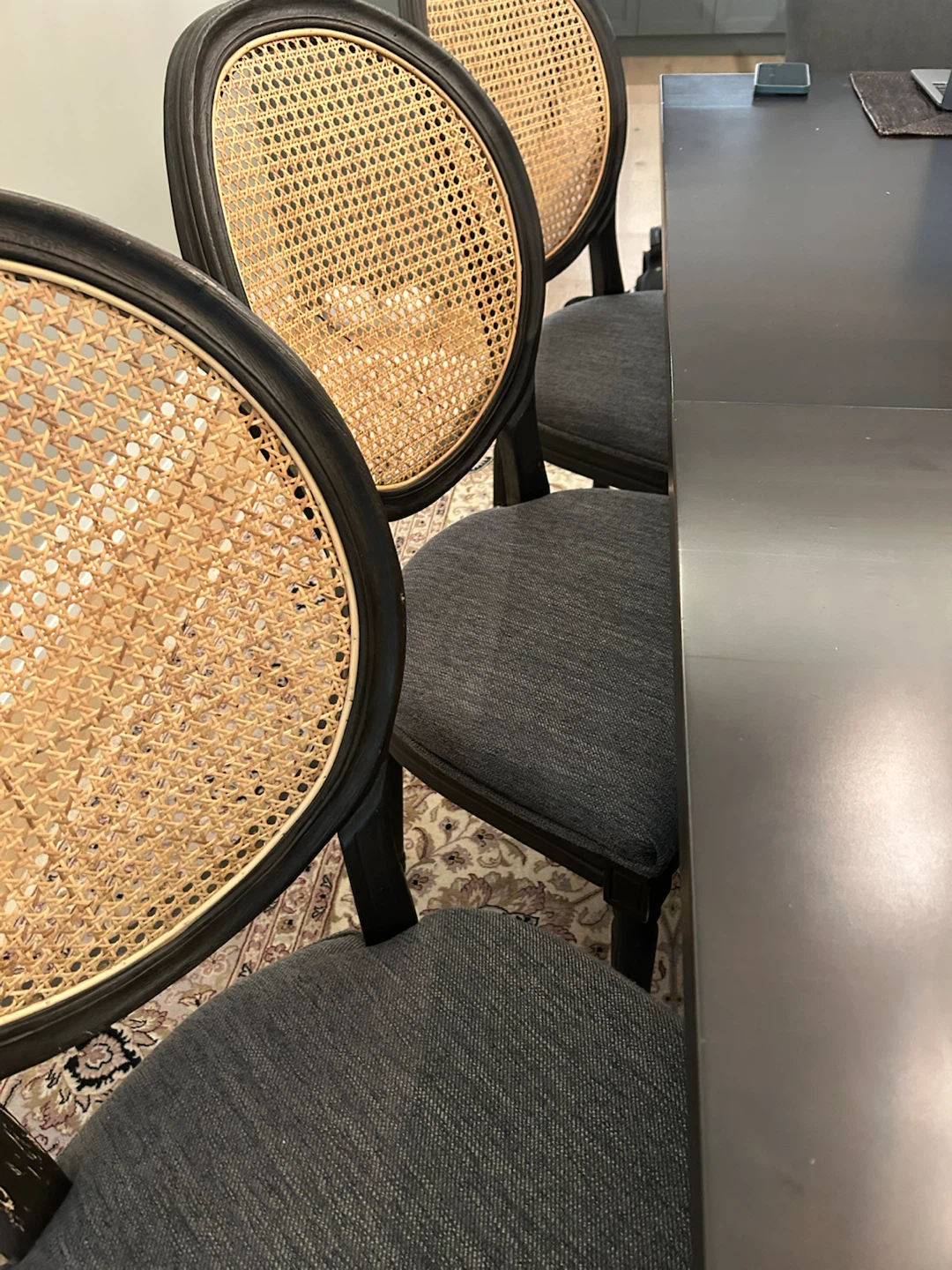Set of 6 Dark Wood Cane Back Dining Chairs - photo 2
