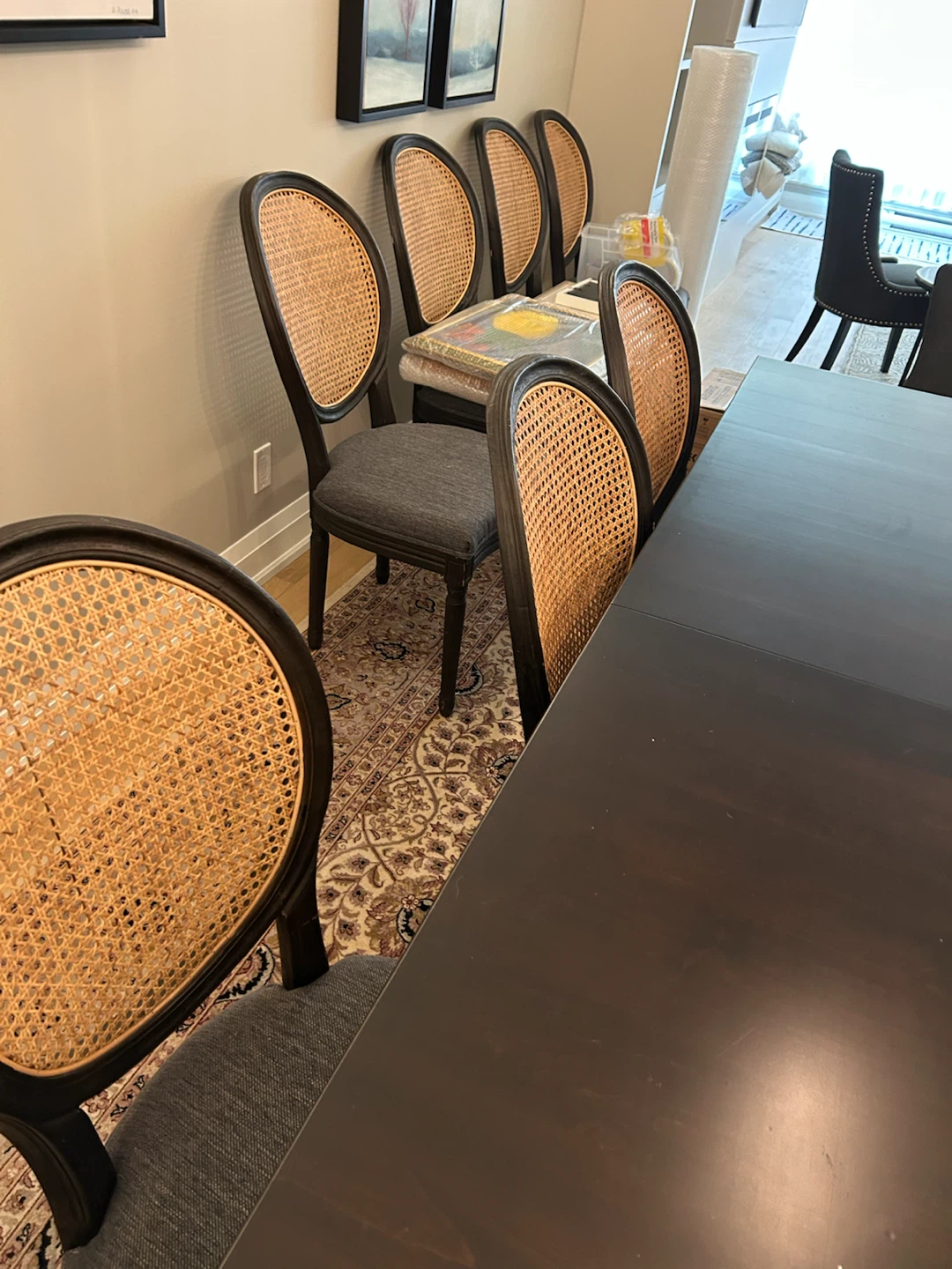 Set of 6 Dark Wood Cane Back Dining Chairs - photo 5