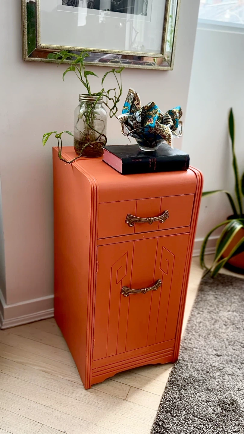 Tuscan Orange Art Deco Bedside Cabinet