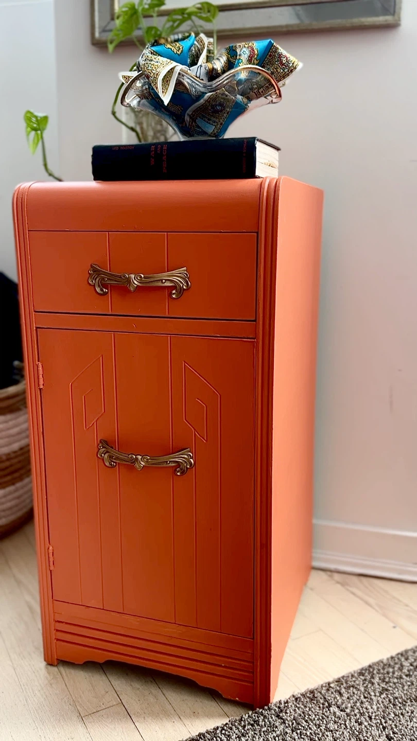 Tuscan Orange Art Deco Bedside Cabinet - photo 2