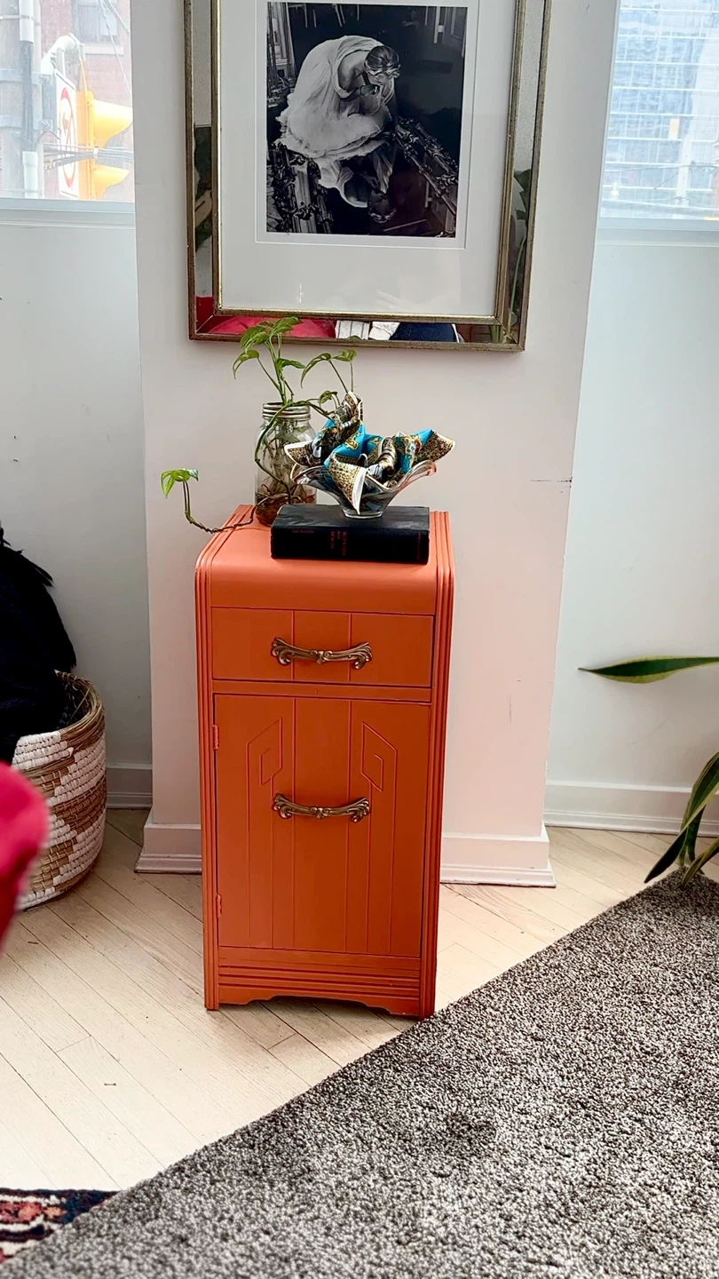 Tuscan Orange Art Deco Bedside Cabinet - photo 3