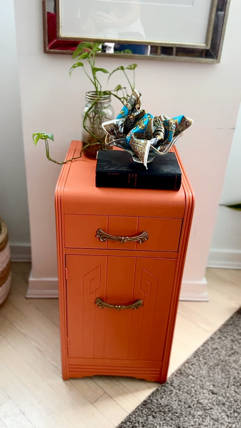 Tuscan Orange Art Deco Bedside Cabinet - photo 4